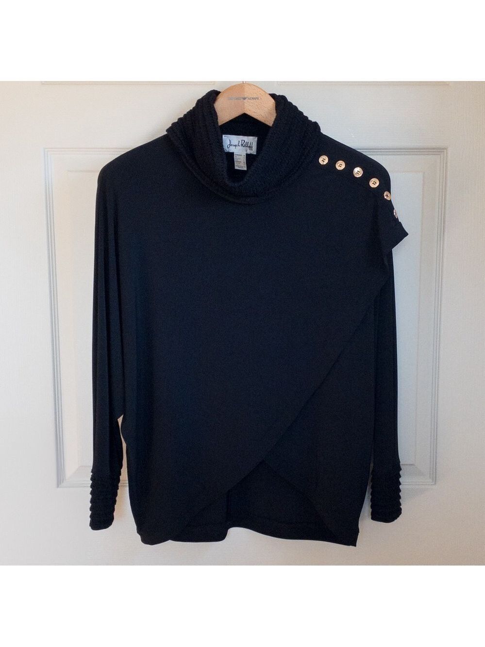 Joseph Ribkoff Womens Black Long Sleeve Asymmetrical Hem Turtleneck Top Size 10